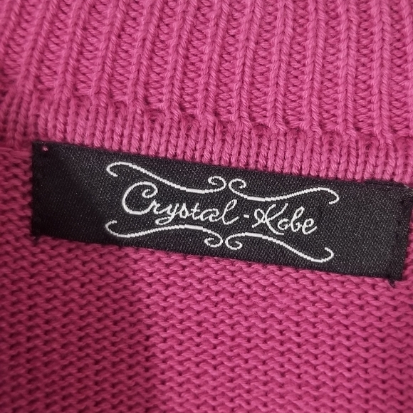 Crystal Kobe Full Zip Cardigan Sweater. Pink Color Block. Ribbed Collar. Size L. - Picture 6 of 8